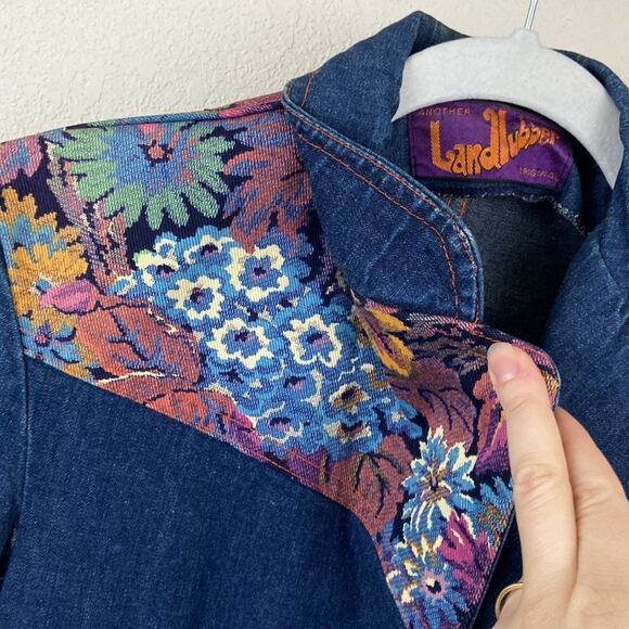 Vintage Denim Jacket by Land Lubber with Floral Accents - Picture 3 of 8